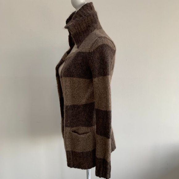 LOFT Cabana Stripe Long Sleeve Sweater Cardigan with High Collar - Picture 8 of 14